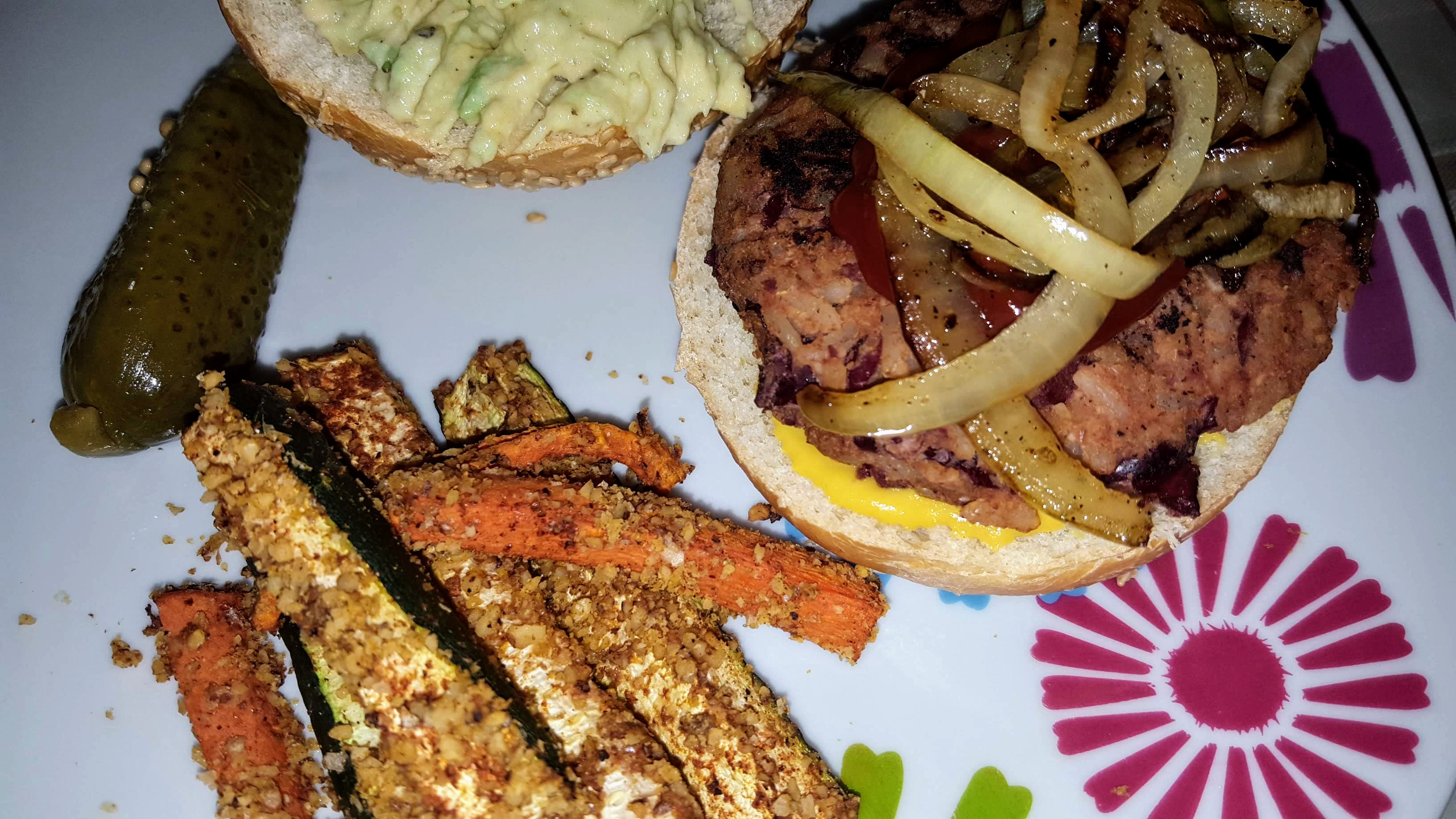 Kidney Bean Burger & Veggie “Fries”