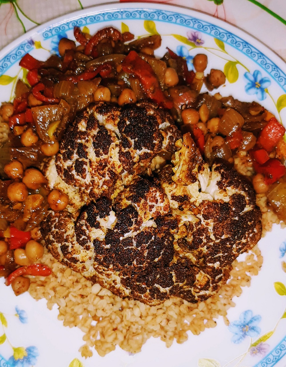 Jerk Spiced Cauliflower Steaks & Bulgur ~ Easy Vegan Dinners