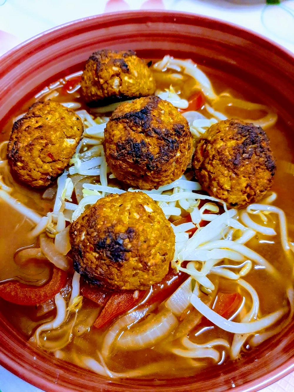 Vegan Fusion: Falafel Ball Noodle Soup